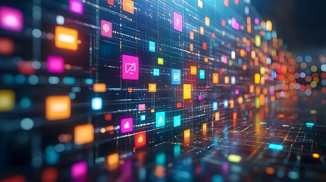 Eye-catching 3D visualization of multichannel marketing with a smooth blur behind, ideal for app marketing presentations.