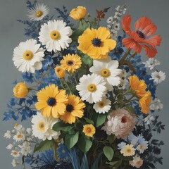 Obraz premium bouquet of daisies. bouquet of daisies. bunch of flowers. bouquet of flowers. illustration of colourful flowers bouquet.