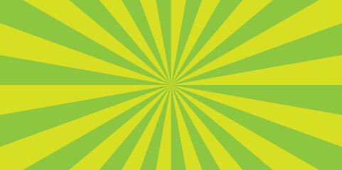 Sunburst beam light vintage shine and graphic summer explosion pattern. yellow green bright sunrise isolated glow striped texture background.