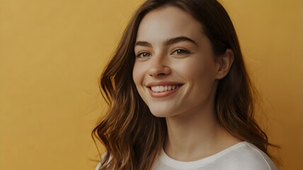 Naklejka premium Portrait of her she nice well-dressed attractive lovely luxury pretty content cheerful cheery wavy-haired girl folded arms isolated over bright vivid shine vibrant yellow color background