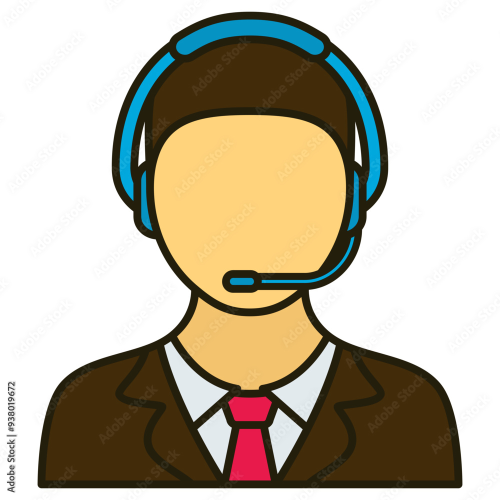 Wall mural call center operator. man with headphone character