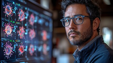 Fototapeta premium A research team using AI to model disease outbreaks, visualizing spread patterns and intervention scenarios.