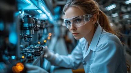 A robotics engineer collaborating with an AI to program autonomous machines, testing real-time adjustments in a lab.