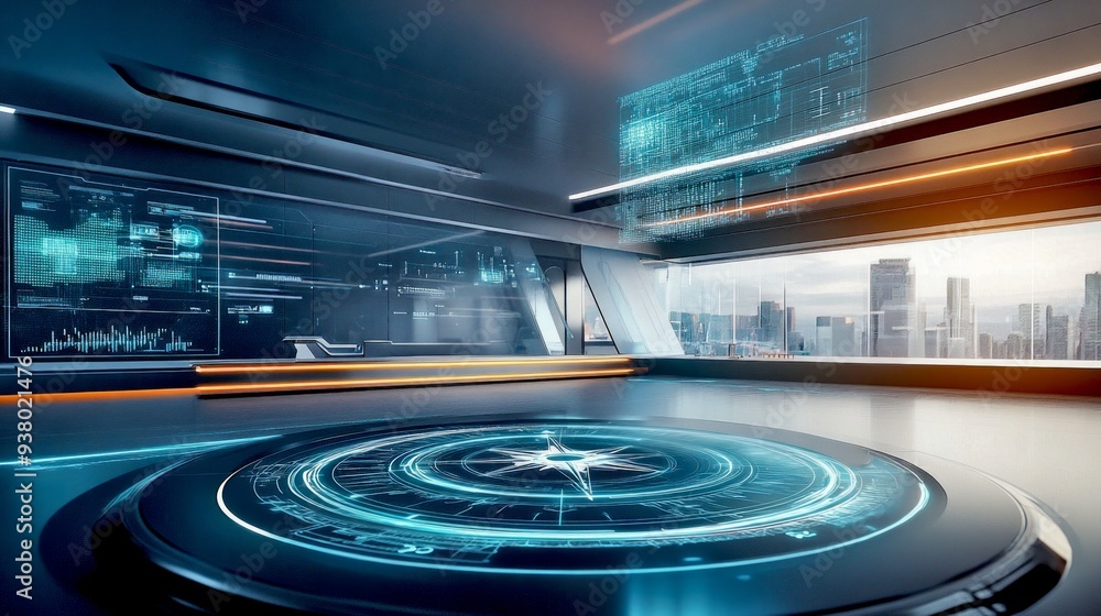 Aufkleber futuristic digital workspace with advanced technology features. the sleek design and vibrant colors 