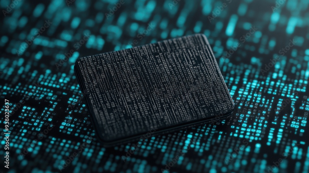 Poster abstract digital wallet made of binary code, symbolizing the digital nature of modern finance, binar