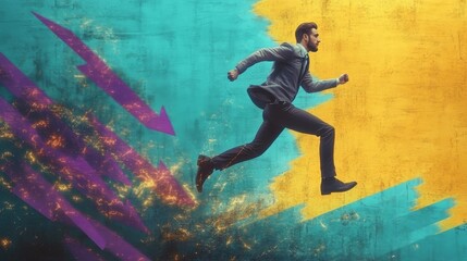 creative artwork of running fast businessman