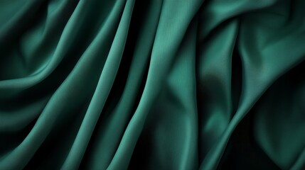 Obraz premium Elegant Green Silk Fabric Drape for Background Design - A close-up shot of a luxurious green silk fabric, showing its elegant drape, soft texture, and rich color. The folds and curves create a captiva