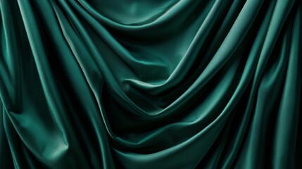Obraz premium Elegant Green Fabric Drape - Perfect for Backgrounds and Textures - A close-up shot of a luxurious green fabric with smooth, elegant drapes. The fabric is soft and flowing, creating a sense of luxury 