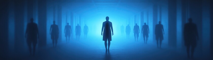 Fototapeta premium Ghostly avatars in a haunted virtual reality world, eerie glow, 3D illustration