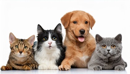 犬と猫のポートレート（Group of dog and cats portrait white background）

