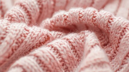 A close-up of a soft, knitted fabric in pastel pink, with a simple, cozy pattern creating texture