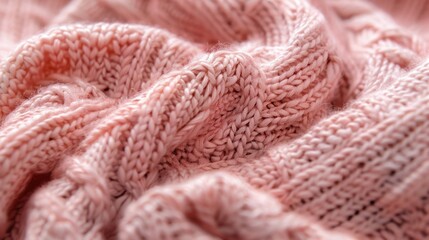 A close-up of a soft, knitted fabric in pastel pink, with a simple, cozy pattern creating texture