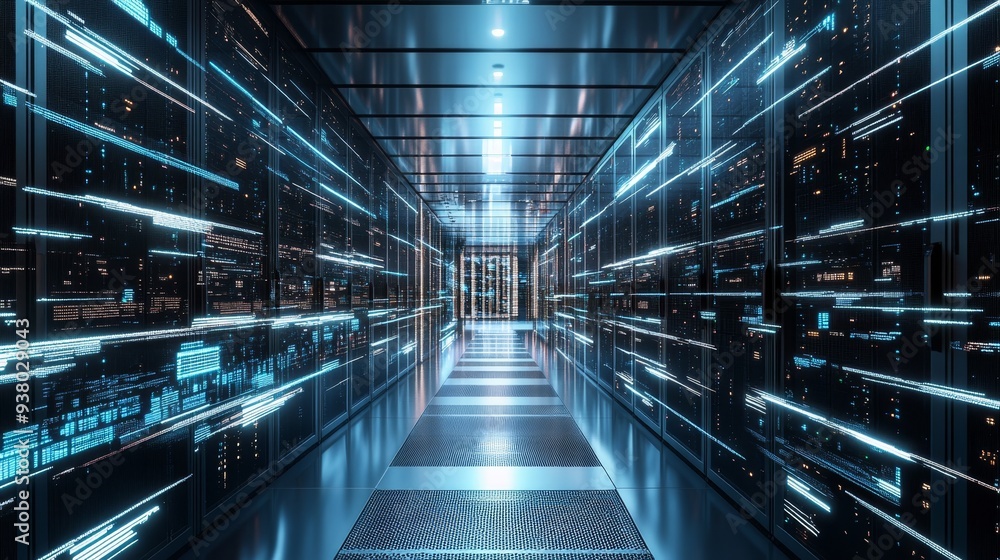 Aufkleber futuristic server room with glowing data lines - a futuristic server room with glowing data lines sy