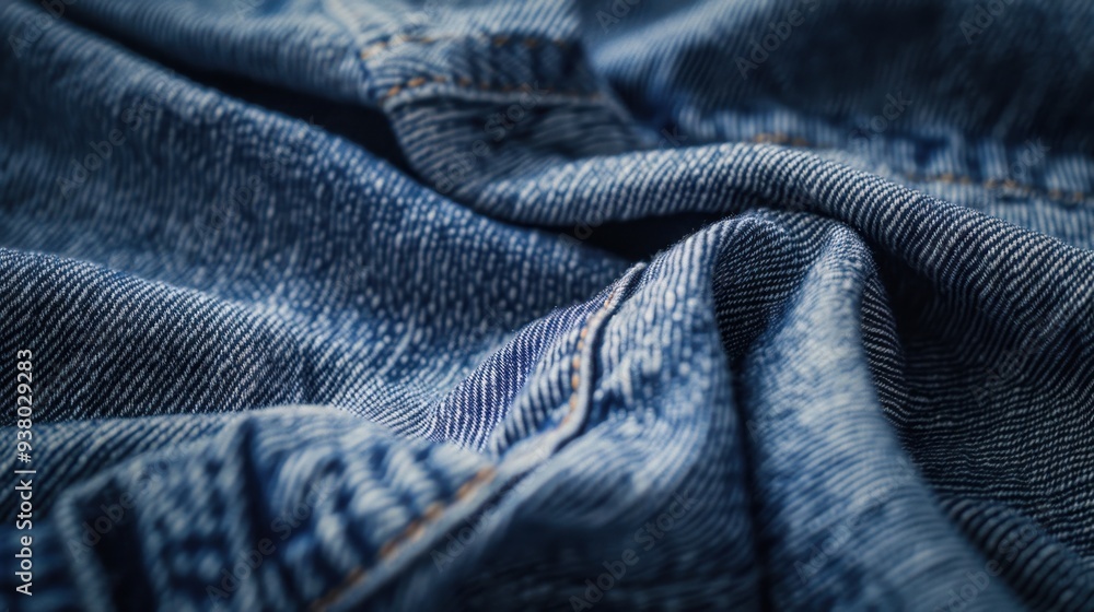 Poster a close-up of denim fabric with visible stitching, creating a rugged and casual background