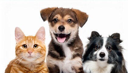 Obraz premium 犬と猫のポートレート（Group of dogs and cat portrait white background） 
