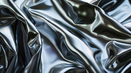 Obraz premium A close-up of metallic fabric in a shimmering silver, with its reflective surface creating a modern, edgy feel