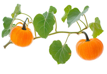 A branch of pumpkin with leaves on transparent background