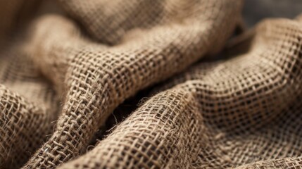 Fototapeta premium A close-up of rustic burlap fabric, showcasing its coarse weave and earthy, natural tones