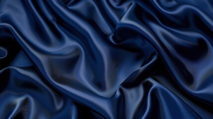Fototapeta premium A close-up of satin fabric in a deep, midnight blue, with its smooth, shiny surface creating an elegant background
