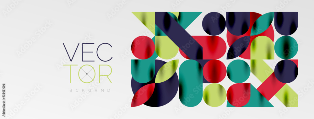 Poster Mosaic geometric elements. Colorful circles, round geometric shapes and lines with shadow 3d effects. Simple forms abstract background for wallpaper, banner, template or landing