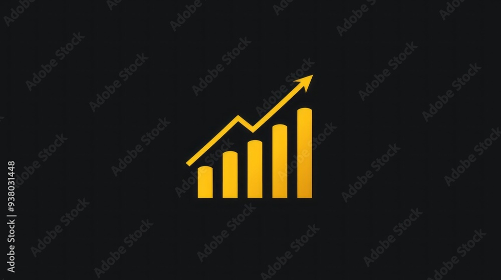 Poster a black background with a yellow arrow pointing upwards and a series of bars