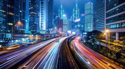 Fototapeta premium Hong Kong Cityscape Night Traffic Lights