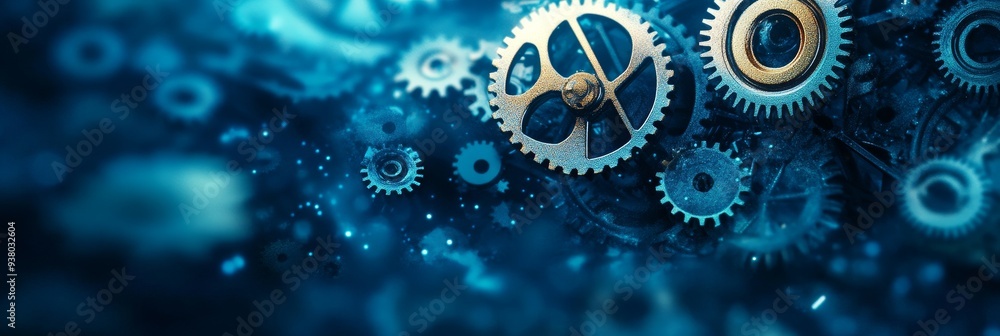 Poster interlocking gears: the power of collaboration and efficiency - a close-up of intricate gears meshin