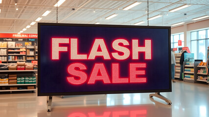 LED sign with flash sale text on market. Generative AI