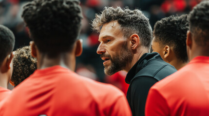 Fototapeta premium Basketball Coach Giving Final Instructions Before Game