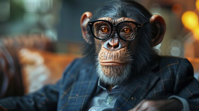 Business Monkey Giving Thumbs Up in Photobashing Style Portrait