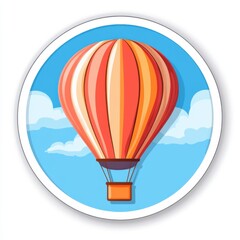 Fototapeta premium Sticker of a hot air balloon in circle shape, flat vector illustration, on white background, digital sticker, clipart, icon