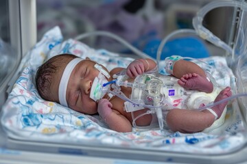 a premature baby in an incubator