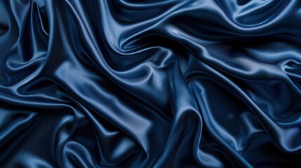 Fototapeta premium A flat lay of satin fabric in a deep, midnight blue, with its smooth, shiny surface creating an elegant background