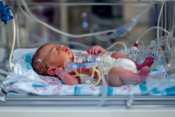 a premature baby in an incubator