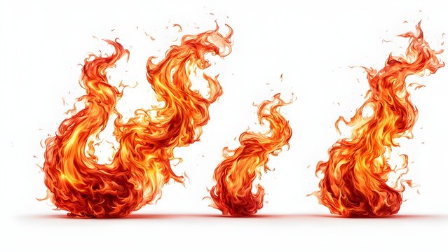 Dynamic red fire flames isolated on white background