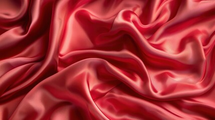 Fototapeta premium A flat lay of vibrant, silky satin fabric in shades of red, creating a luxurious, flowing background