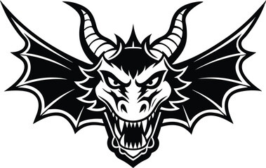 dragon head logo silhouette illustration black and white