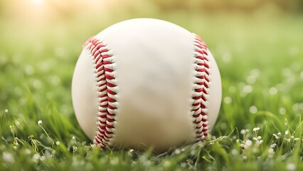 Close up baseball ball sport on grass with blur background