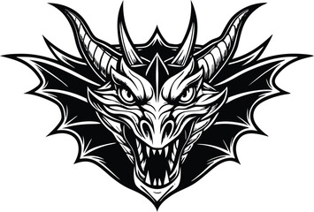 dragon head logo silhouette illustration black and white