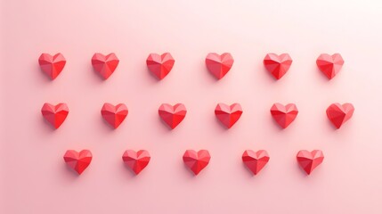 Heart-shaped figurines on a pink background