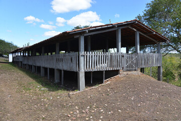 Obraz premium Facade of the corral of corralled goats and sheep, it is the traditional form of farming on the rural farm