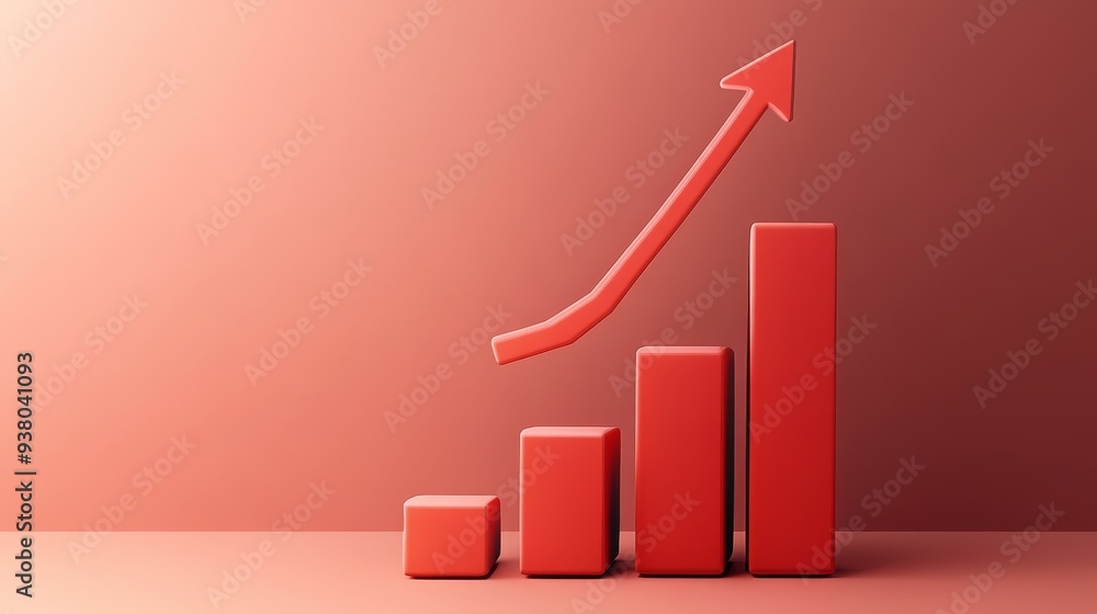 Aufkleber red upward arrow chart: growth and success - a 3d rendering of a red upward arrow chart symbolizing 