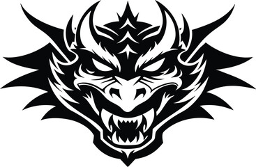 dragon head logo silhouette illustration black and white