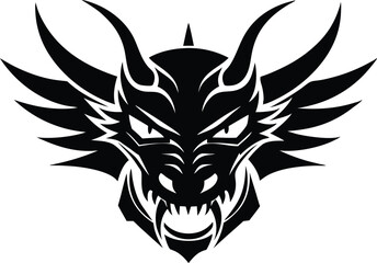 dragon head logo silhouette illustration black and white