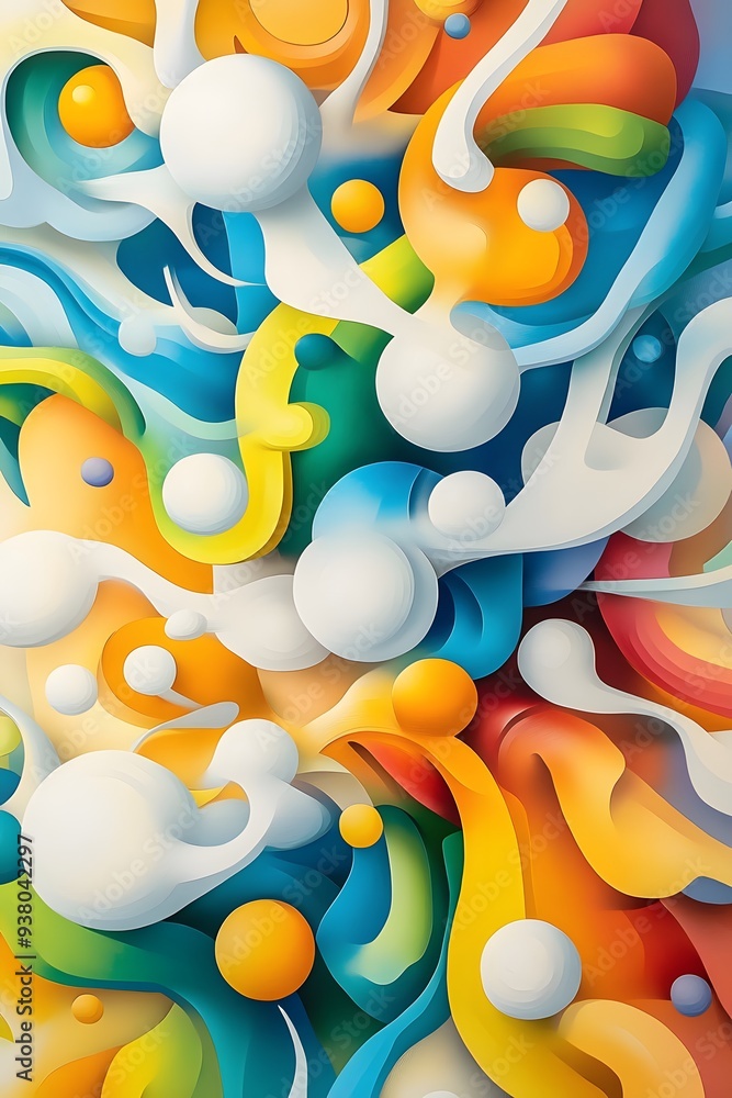 Poster abstract background with colorful shapes and bubbles.