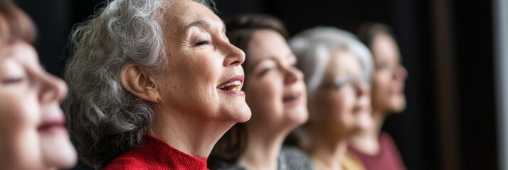 Senior Women Singing in Choir, Group of Elderly Ladies Enjoying Music, Gospel Music Performance, Senior Women Singing, Elderly Choir Members - A group of senior women singing in a choir, with their