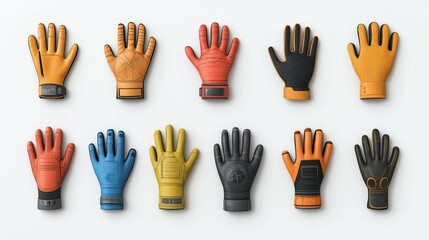 Obraz premium Variety of space gloves, isolated on white background, 3D illustration