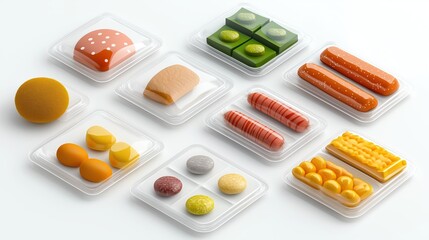 Assorted space food packs, isolated on white background, 3D illustration