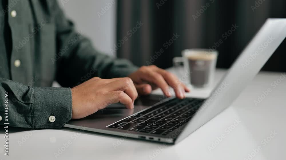 Poster person typing on a laptop, symbolizing productivity, work, and the integration of technology in dail