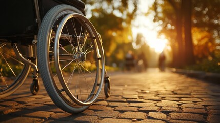 Wheelchair wheels up close